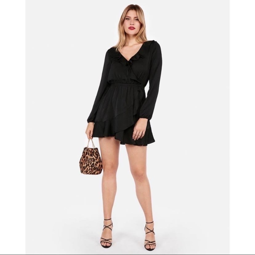 Express size S black ruffle long sleeve dress, faux wrap